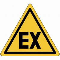 Warning signs and stickers "Explosive environment"