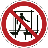 Prohibition signs and stickers ISO 7010 "Do not use unfinished scaffolding" - P025