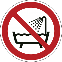 Prohibition signs and stickers ISO 7010 "Do not use the appliance in water" - P026